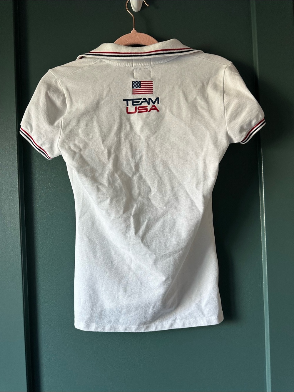 Ralph Lauren White Polo with Navy Trim and Olympic Patch - Picture 2 of 3